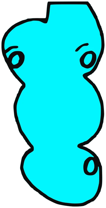 Bubbles, Tata #0009: a cyan Amoeba Tata, hand-drawn by Marcelo and Noel Morera (Tata 1000 Faces)
