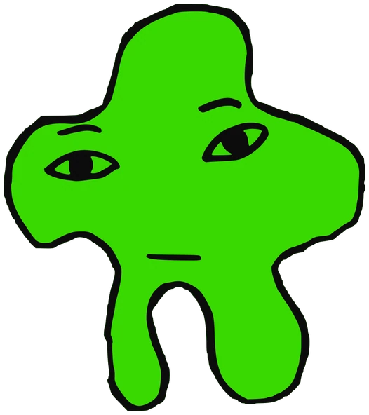 Tu, Tata #0017: a green Amoeba Tata, hand-drawn by Marcelo and Noel Morera (Tata 1000 Faces)