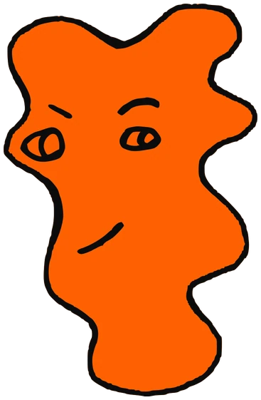 Pedrito, Tata #0026: a orange Amoeba Tata, hand-drawn by Marcelo and Noel Morera (Tata 1000 Faces)
