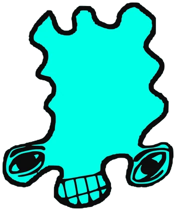 Medusa, Tata #0036: a cyan Amoeba Tata, hand-drawn by Marcelo and Noel Morera (Tata 1000 Faces)