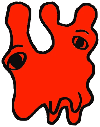 Sanjose, Tata #0048: a red Amoeba Tata, hand-drawn by Marcelo and Noel Morera (Tata 1000 Faces)