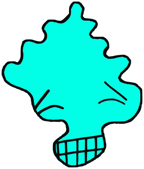 Miki, Tata #0052: a cyan Amoeba Tata, hand-drawn by Marcelo and Noel Morera (Tata 1000 Faces)