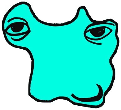 Meeeh, Tata #0056: a cyan Amoeba Tata, hand-drawn by Marcelo and Noel Morera (Tata 1000 Faces)