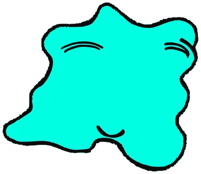 Diego, Tata #0060: a cyan Amoeba Tata, hand-drawn by Marcelo and Noel Morera (Tata 1000 Faces)