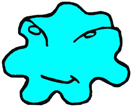 Cami, Tata #0066: a cyan Amoeba Tata, hand-drawn by Marcelo and Noel Morera (Tata 1000 Faces)