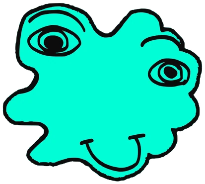 Wataf, Tata #0072: a cyan Amoeba Tata, hand-drawn by Marcelo and Noel Morera (Tata 1000 Faces)