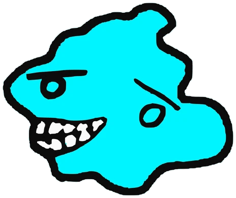 Dante, Tata #0075: a cyan Amoeba Tata, hand-drawn by Marcelo and Noel Morera (Tata 1000 Faces)