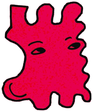 Tetro, Tata #0086: a pinkish red Amoeba Tata, hand-drawn by Marcelo and Noel Morera (Tata 1000 Faces)