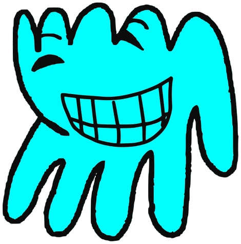 Ajex, Tata #0118: a cyan Amoeba Tata, hand-drawn by Marcelo and Noel Morera (Tata 1000 Faces)