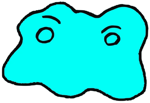 Farrk, Tata #0170: a cyan Amoeba Tata, hand-drawn by Marcelo and Noel Morera (Tata 1000 Faces)