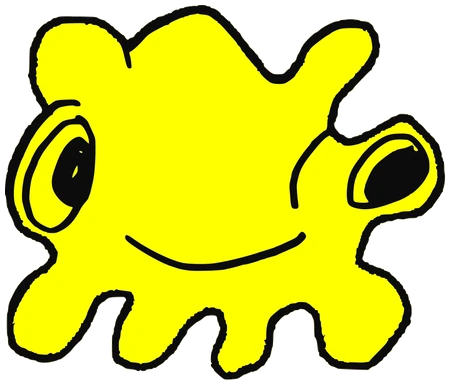 Aussi, Tata #0205: a yellow Amoeba Tata, hand-drawn by Marcelo and Noel Morera (Tata 1000 Faces)