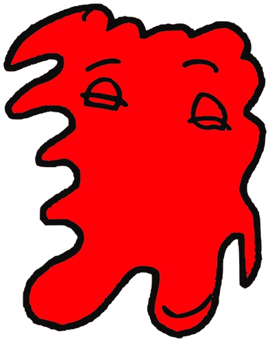 Filito, Tata #0208: a red Amoeba Tata, hand-drawn by Marcelo and Noel Morera (Tata 1000 Faces)