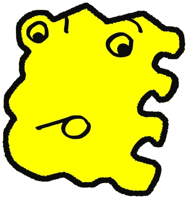 Longong, Tata #0217: a yellow Amoeba Tata, hand-drawn by Marcelo and Noel Morera (Tata 1000 Faces)
