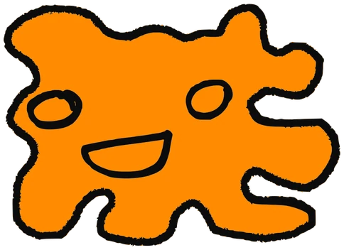 Moaaar, Tata #0220: a orange Amoeba Tata, hand-drawn by Marcelo and Noel Morera (Tata 1000 Faces)