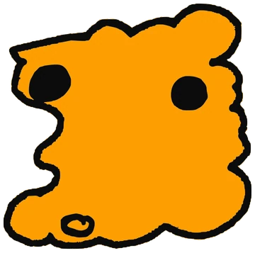 Hefferson, Tata #0225: a orange Amoeba Tata, hand-drawn by Marcelo and Noel Morera (Tata 1000 Faces)