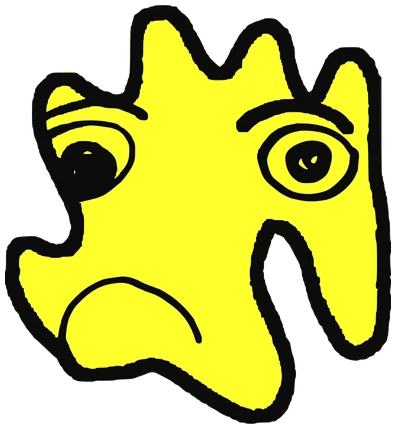 Morty, Tata #0239: a yellow Amoeba Tata, hand-drawn by Marcelo and Noel Morera (Tata 1000 Faces)