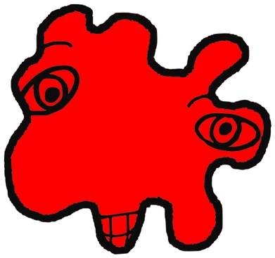 Fansico, Tata #0253: a red Amoeba Tata, hand-drawn by Marcelo and Noel Morera (Tata 1000 Faces)