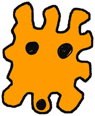 Lon, Tata #0324: a orange Amoeba Tata, hand-drawn by Marcelo and Noel Morera (Tata 1000 Faces)