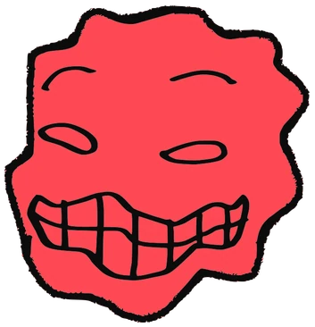 Starra, Tata #0332: a red strawberry Amoeba Tata, hand-drawn by Marcelo and Noel Morera (Tata 1000 Faces)