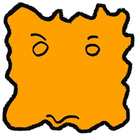 Metamorof, Tata #0341: a orange Amoeba Tata, hand-drawn by Marcelo and Noel Morera (Tata 1000 Faces)