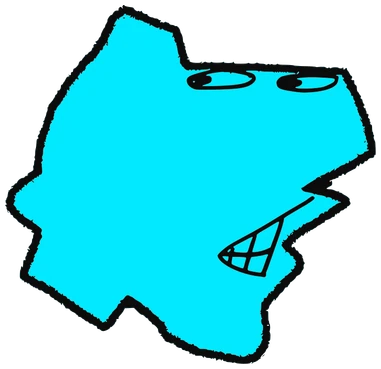 Jinxs, Tata #0397: a cyan Amoeba Tata, hand-drawn by Marcelo and Noel Morera (Tata 1000 Faces)