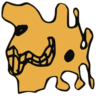 Ficulos, Tata #0438: a orange Amoeba Tata, hand-drawn by Marcelo and Noel Morera (Tata 1000 Faces)