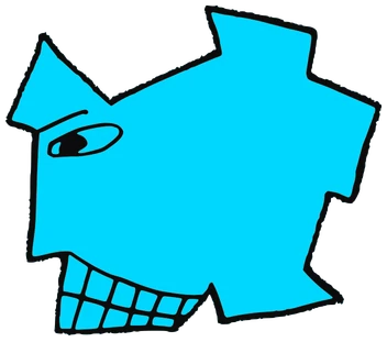 Eye Lid, Tata #0494: a cyan Tareco Tata, hand-drawn by Marcelo and Noel Morera (Tata 1000 Faces)