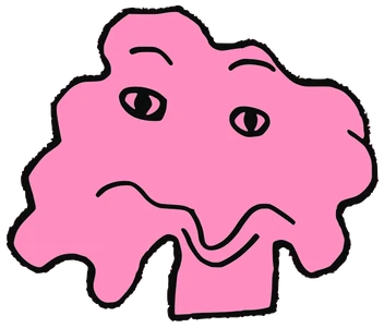 ZeroFa, Tata #0557: a pink Amoeba Tata, hand-drawn by Marcelo and Noel Morera (Tata 1000 Faces)