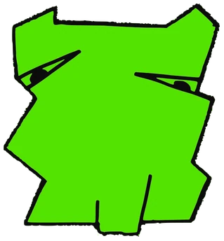 Sana Sana, Tata #0559: a green Tareco Tata, hand-drawn by Marcelo and Noel Morera (Tata 1000 Faces)