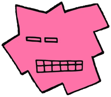 Cliff Fall, Tata #0582: a pink Tareco Tata, hand-drawn by Marcelo and Noel Morera (Tata 1000 Faces)