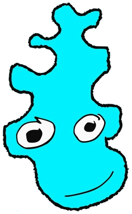 Fliex, Tata #0637: a cyan Amoeba Tata, hand-drawn by Marcelo and Noel Morera (Tata 1000 Faces)