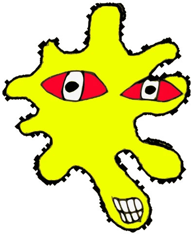 MS M8, Tata #0638: a yellow Amoeba Tata, hand-drawn by Marcelo and Noel Morera (Tata 1000 Faces)
