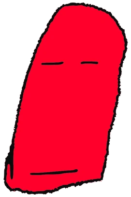 Ommmmm, Tata #0643: a red Amoeba Tata, hand-drawn by Marcelo and Noel Morera (Tata 1000 Faces)