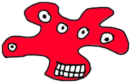 JaH, Tata #0648: a red Amoeba Tata, hand-drawn by Marcelo and Noel Morera (Tata 1000 Faces)