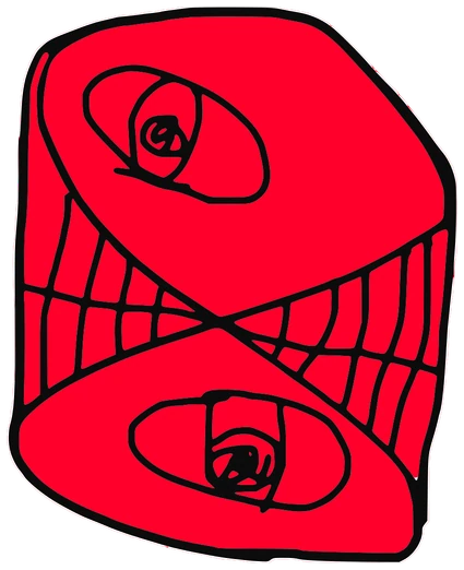 No Cap, Tata #0659: a red Amoeba Tata, hand-drawn by Marcelo and Noel Morera (Tata 1000 Faces)