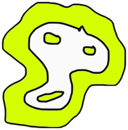 Ghoul X, Tata #0677: a lime green and white Amoeba Tata, hand-drawn by Marcelo and Noel Morera (Tata 1000 Faces)