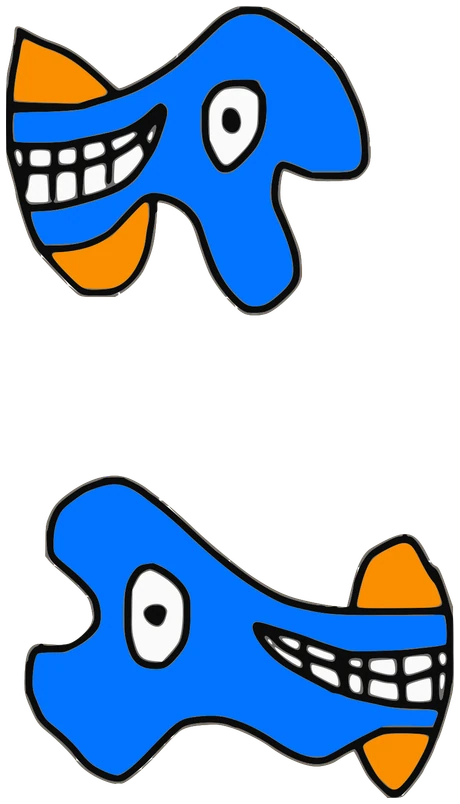 The Cake, Tata #0688: a blue Amoeba Tata, hand-drawn by Marcelo and Noel Morera (Tata 1000 Faces)