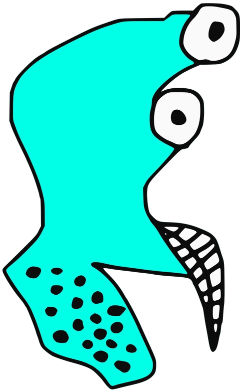 Cee Wat I Di, Tata #0695: a cyan Darwinism Tata, hand-drawn by Marcelo and Noel Morera (Tata 1000 Faces)
