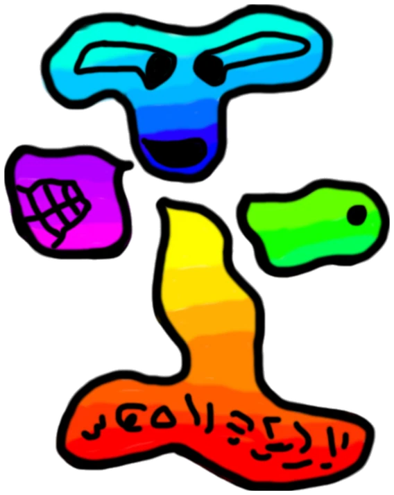 Gicko Gicko Gicko, Tata #0696: a rainbow Darwinism Tata, hand-drawn by Marcelo and Noel Morera (Tata 1000 Faces)