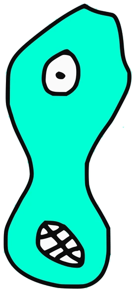 Dad Pec, Tata #0720: a cyan Amoeba Tata, hand-drawn by Marcelo and Noel Morera (Tata 1000 Faces)