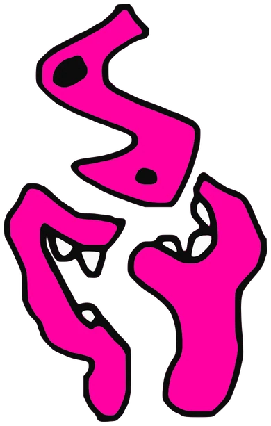 Trade Mark, Tata #0735: a pink Darwinism Tata, hand-drawn by Marcelo and Noel Morera (Tata 1000 Faces)