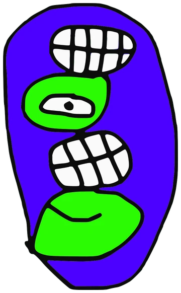 Chinner, Tata #0745: a green and purple Amoeba Tata, hand-drawn by Marcelo and Noel Morera (Tata 1000 Faces)