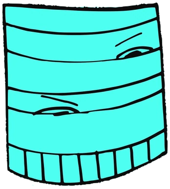 Skynn, Tata #0775: a cyan Mummy Tata, hand-drawn by Marcelo and Noel Morera (Tata 1000 Faces)