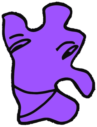 Heronimo, Tata #0802: a purple Amoeba Tata, hand-drawn by Marcelo and Noel Morera (Tata 1000 Faces)