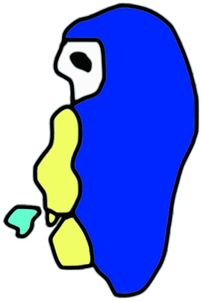 /Spit, Tata #0821: a blueyellow Amoeba Tata, hand-drawn by Marcelo and Noel Morera (Tata 1000 Faces)