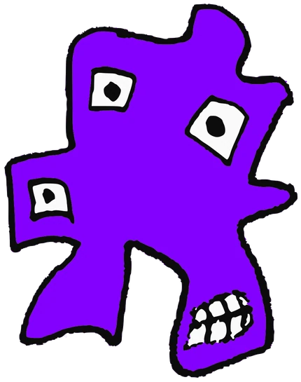 Literal Okn, Tata #0826: a purple Latinx Tata, hand-drawn by Marcelo and Noel Morera (Tata 1000 Faces)