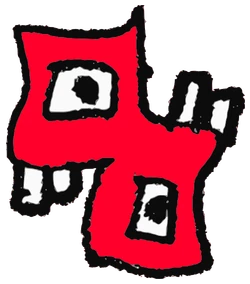 Karok, Tata #0827: a red Tareco Tata, hand-drawn by Marcelo and Noel Morera (Tata 1000 Faces)