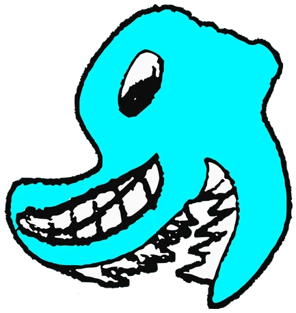 Shark Boy, Tata #0833: a blue Darwinism Tata, hand-drawn by Marcelo and Noel Morera (Tata 1000 Faces)