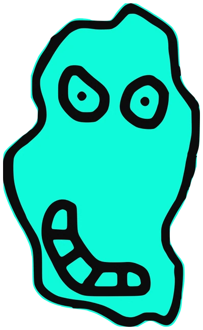 Ditto, Tata #0834: a dotted red, green and blue Amoeba Tata, hand-drawn by Marcelo and Noel Morera (Tata 1000 Faces)