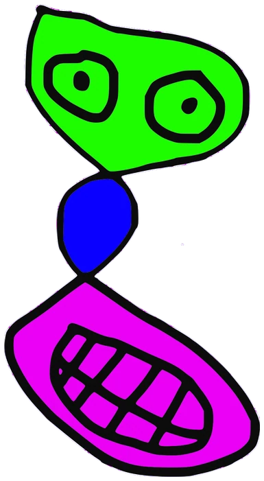 Cryp Didn't, Tata #0836: a green, blue and pink Amoeba Tata, hand-drawn by Marcelo and Noel Morera (Tata 1000 Faces)